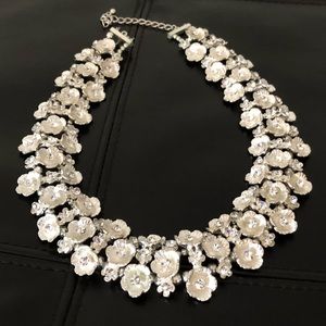 Silver floral and crystal statement necklace